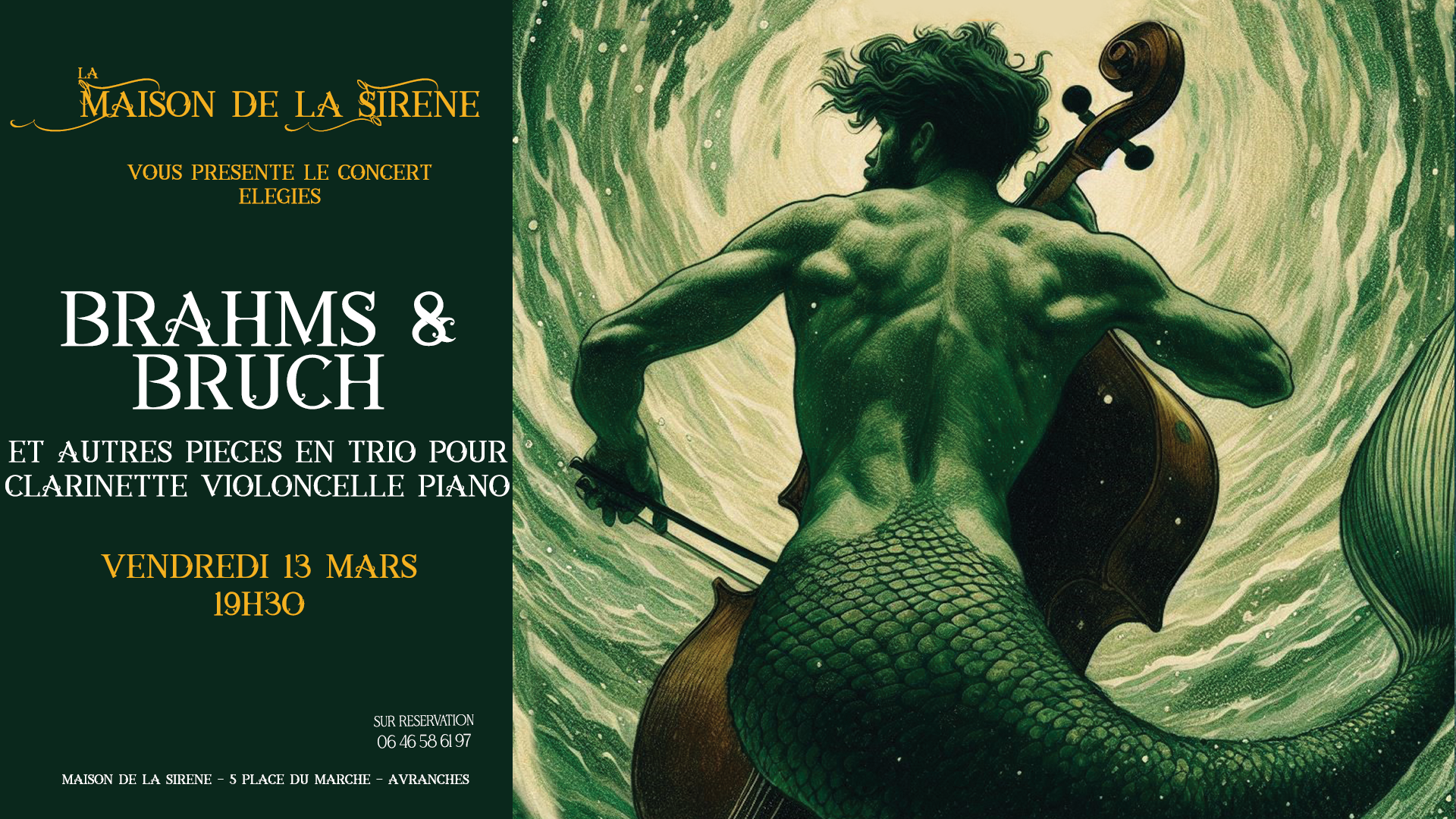 Image pour [concert] Le Tortorec, Carbonne et Walspeck - Trio de Bruch et Brahms pour violoncelle, clarinette et piano